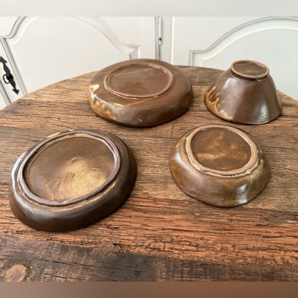 Handcrafted Brown Pottery Set 4 Piece Set - Picture 3 of 10